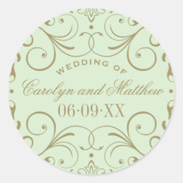 Vintage Grönt Antique Flourish Bröllop Monogram Runt Klistermärke