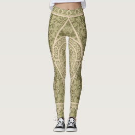 Vintage Grönt Art nouveau Blommönster Leggings