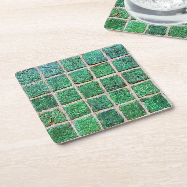 Vintage Grönt Azulejo Ceramic Tile Underlägg Papper Kvadrat (Vinklad)