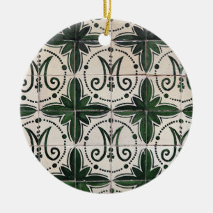 Vintage grönt azulejo julgransprydnad keramik