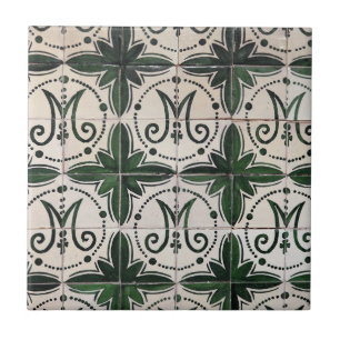 Vintage grönt azulejo kakelplatta