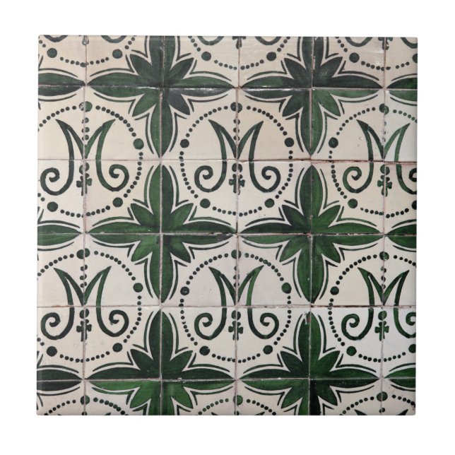 Vintage grönt azulejo kakelplatta (Framsidan)