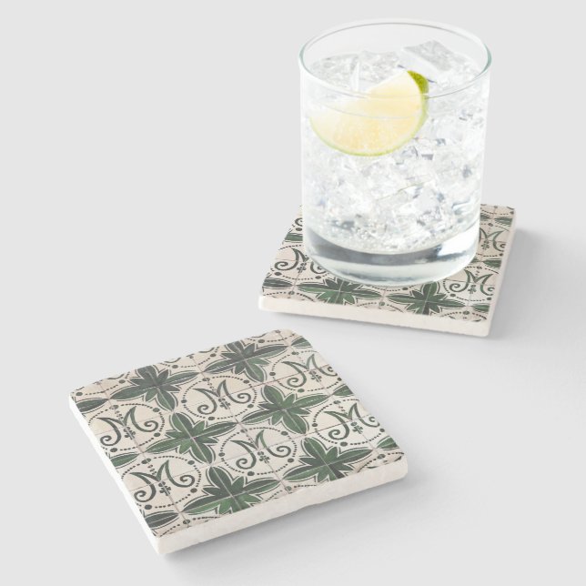 Vintage grönt azulejo stenunderlägg (Sidan)