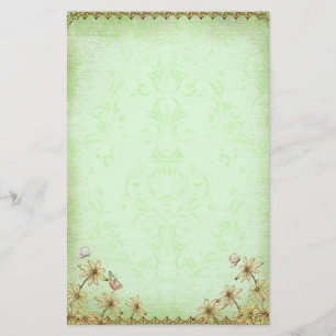 Vintage Grönt Blommigt Bröllop Brevpapper