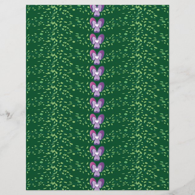 Vintage Grönt Blommigt Violes tapet mönster (Framsida)