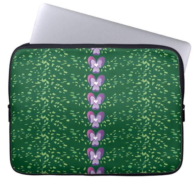 Vintage Grönt Blommigt Violes tapet mönster Laptop Sleeve (Framsidan)