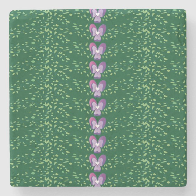 Vintage Grönt Blommigt Violes tapet mönster Stenunderlägg (Framsidan)