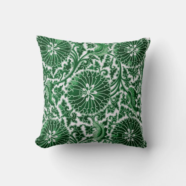 Vintage Grönt Blommönstret Ornamental Kudde (Framsida)