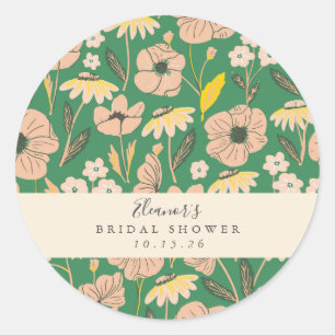 Vintage Grönt Boho Blommigt Anpassningsbar Möhippa Runt Klistermärke