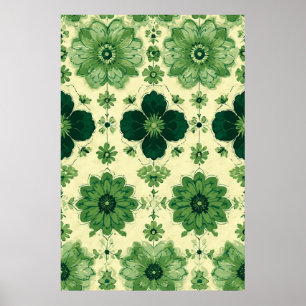 Vintage Grönt Botaniskt Blommönster Poster