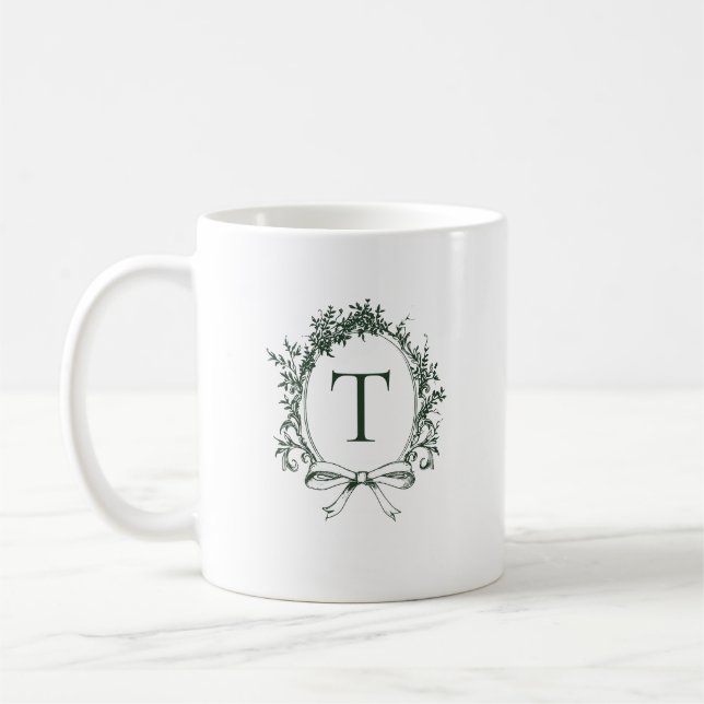 Vintage grönt botaniskt monogram kaffemugg (Vänster)