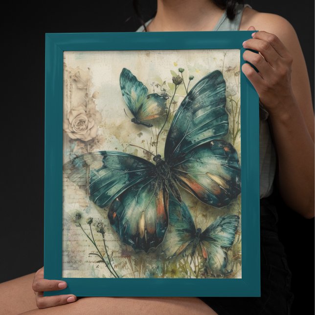 Vintage Grönt Butterflies Poster (Skapare uppladdad)
