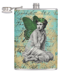 Vintage Grönt Fairy on Aqua Ephemera Fickplunta
