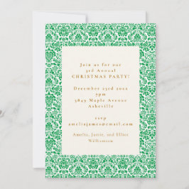 Vintage Grönt Festive Damask jul Party Inbjudningar