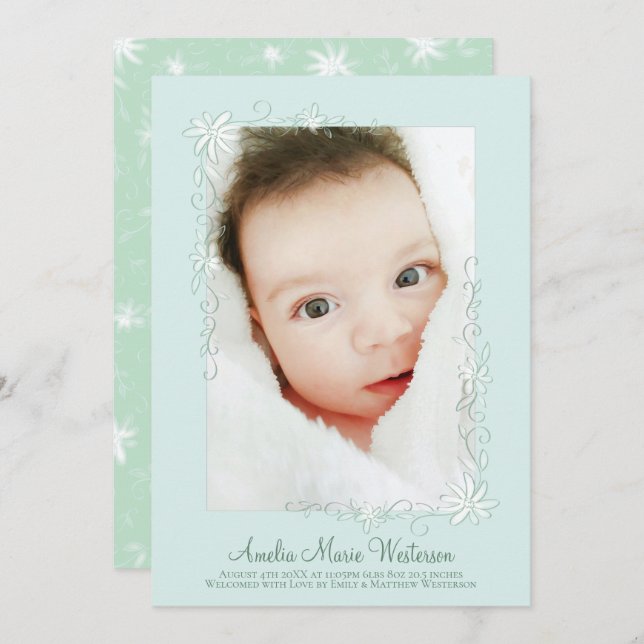 Vintage Grönt Födelsemeddelande Kön Neutral Inbjudningar (Fram/baksida)