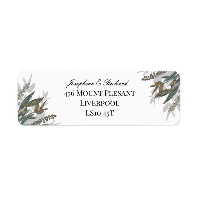 Vintage Grönt Foliage Returadress Lable Etikett (Framsidan)