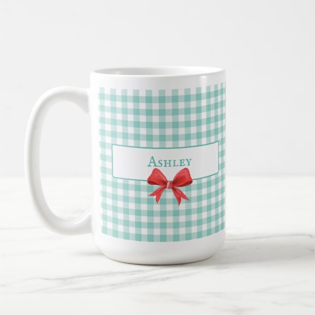 Vintage Grönt Gingham Bow Mugg (Vänster)