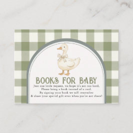 Vintage Grönt Goose Baby Shower Bokar för Baby Tilläggskort
