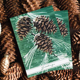 Vintage Grönt Gräs Cone Forest Hälsning Helgkort