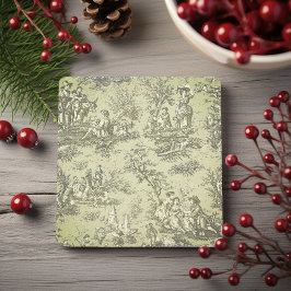 Vintage grönt grått toile de jouy mönster stenunderlägg
