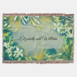 Vintage Grönt grått tropiska växter botaniska Filt