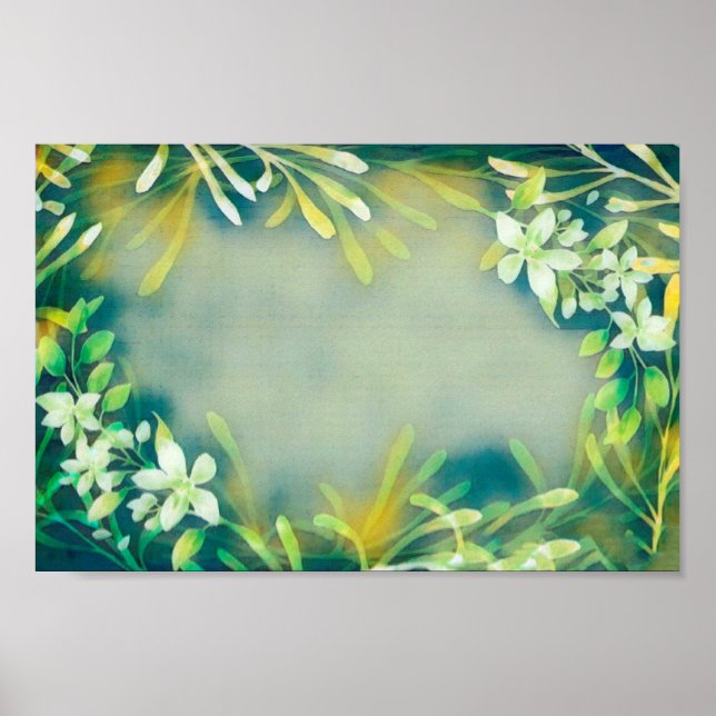 Vintage Grönt grått tropiska växter botaniska Poster (Framsidan)