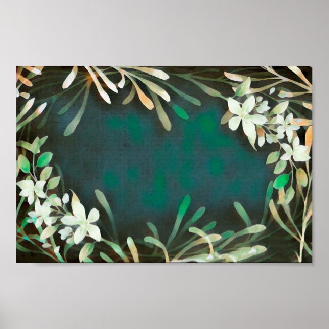 Vintage Grönt grått tropiska växter botaniska Poster (Framsidan)