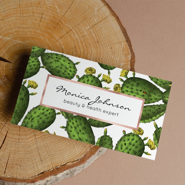 Vintage Grönt Gult Blommigt Cactus Mönster Visitkort (Vintage Green Yellow Floral Cactus Pattern)