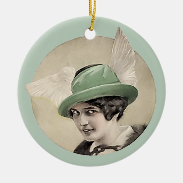 Vintage Grönt Hat Ceramic Ornament (Framsidan)