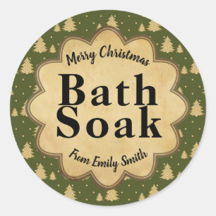 Vintage Grönt Julgran Bath Soak Labels Runt Klistermärke