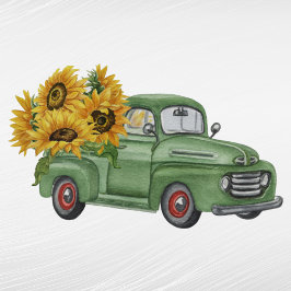 Vintage Grönt Lastbil Solblommor Klistermärken