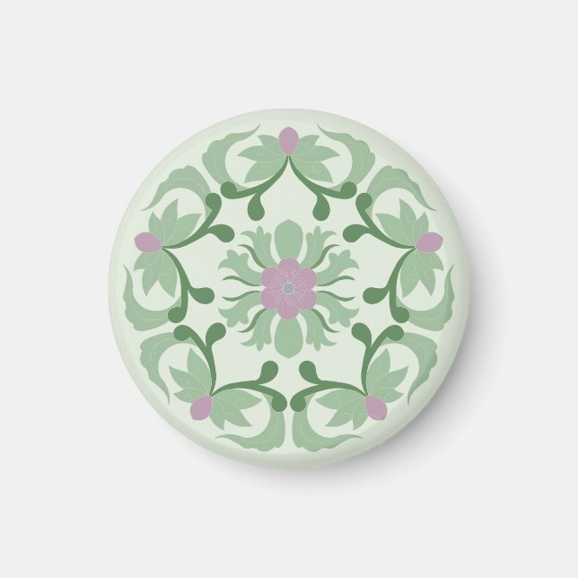 vintage grönt lotusmönster magnet (Framsidan)