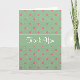 Vintage Grönt med Rosa Polka dots Tack Kort
