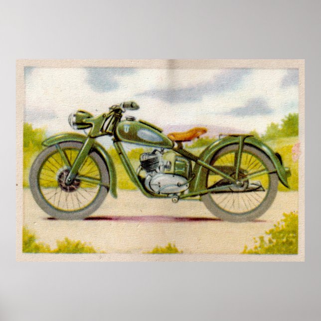 Vintage Grönt Motorcykel Skriv ut Poster (Framsidan)