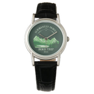 Vintage Grönt Mountain Sjö Sunset Armbandsur
