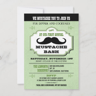 Vintage Grönt Mustache Bash Inbjudningar