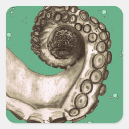 Vintage Grönt Nautical Octopus Tentacle Fyrkantigt Klistermärke