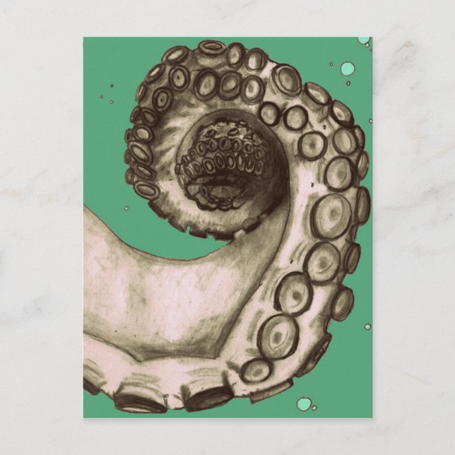Vintage Grönt Nautical Octopus Tentacle Vykort (Framsida)