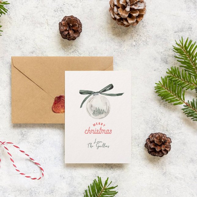 Vintage Grönt och Vit jul Boll Julkort (Skapare uppladdad)