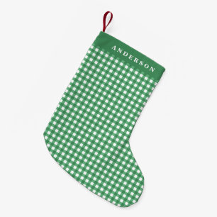 Vintage Grönt och White Gingham Play Personlig Liten Julstrumpa
