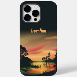 Vintage Grönt Orange Röda landskapet Solnedgång