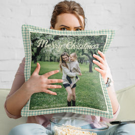Vintage Grönt Play Gingham Rustic Photo jul Kudde