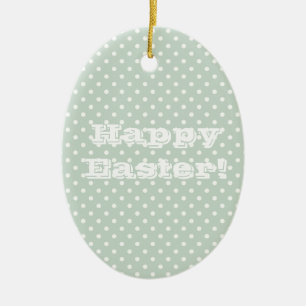 Vintage Grönt Polka Dot Glad påsk Julgransprydnad Keramik
