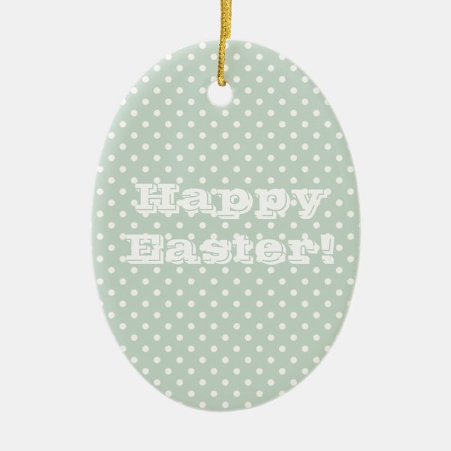 Vintage Grönt Polka Dot Glad påsk Julgransprydnad Keramik (Framsidan)