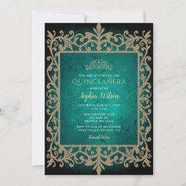 Vintage Grönt Princess Tiara Quinceañera Inbjudningar