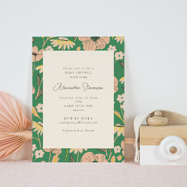 Vintage Grönt Rosa Garden Blommigt Baby Shower Inbjudningar