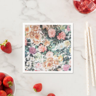 Vintage grönt rosa gult  vattenfärg ro blommigt. pappersservett