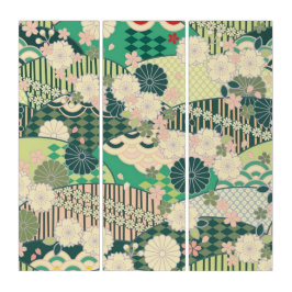 Vintage Grönt Rosa Japansk Kimono Blommigt Flower