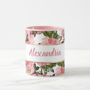 Vintage grönt rosa korall bohemi blommigt mugg