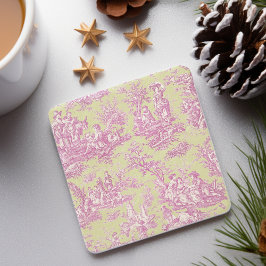Vintage grönt rosa toile de jouy mönster stenunderlägg